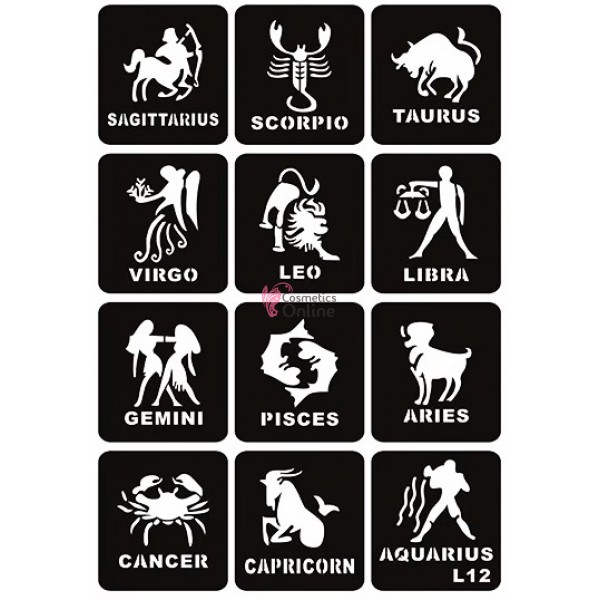 Sabloane de corp pentru tatuaje temporare Henna SHT028, set 12 bucati Horoscop